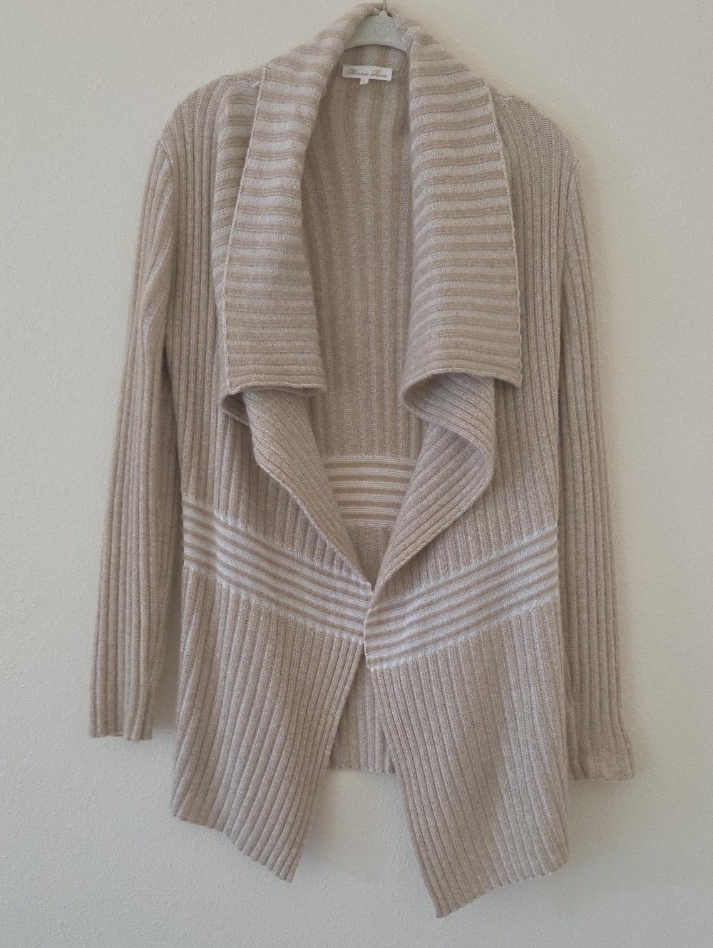 Minnie Rose Taupe and Cream Ribbed Open Front Cardigan